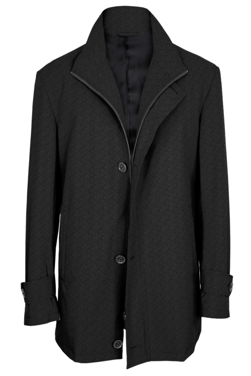 Charcoal Solid Four Button Zippered Car Coat