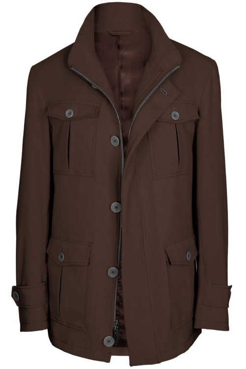 Chocolate Solid Five Button Field Jacket
