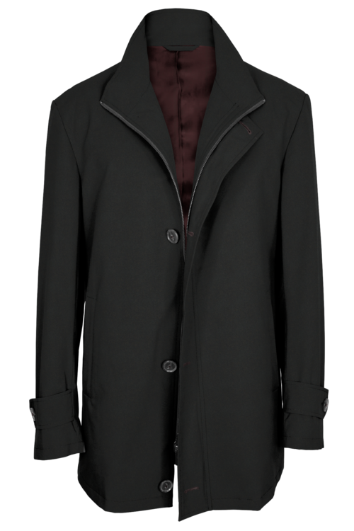 Dark Brown Melange Four Button Zippered Car Coat
