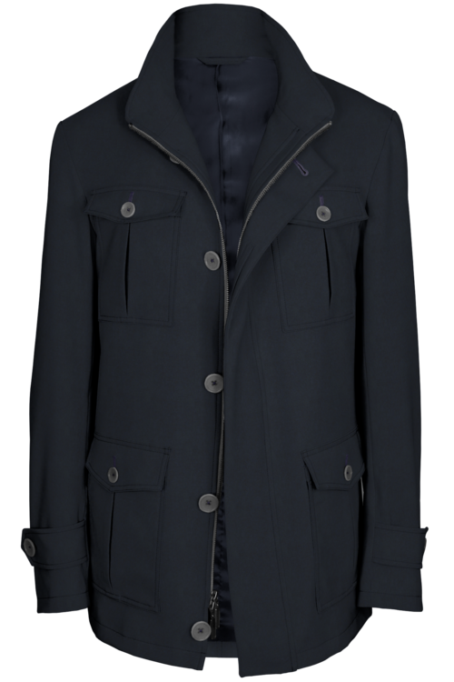 Dark Navy Solid Five Button Field Jacket