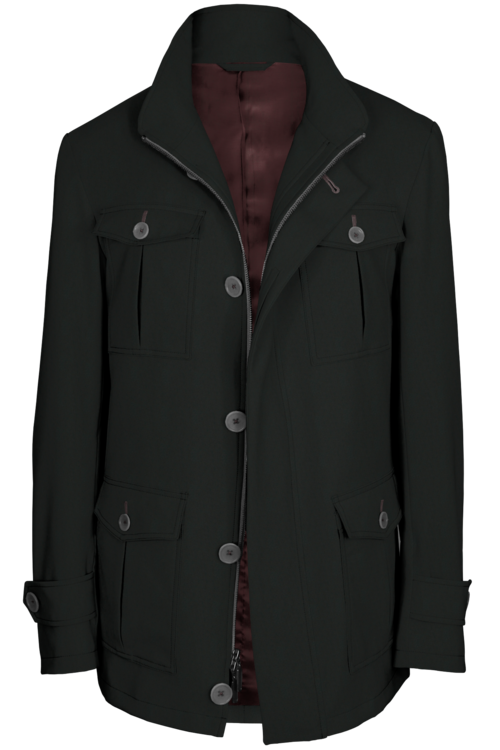 Dark Olive Twill Five Button Field Jacket