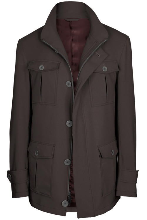 Dark Taupe Twill Five Button Field Jacket