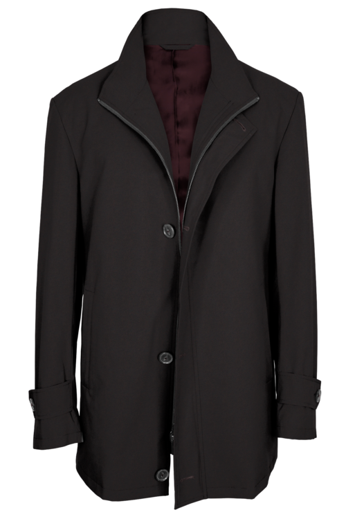 Dark Wine Melange Four Button Zippered Car Coat