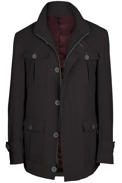 Dark Wine Melange Five Button Field Jacket