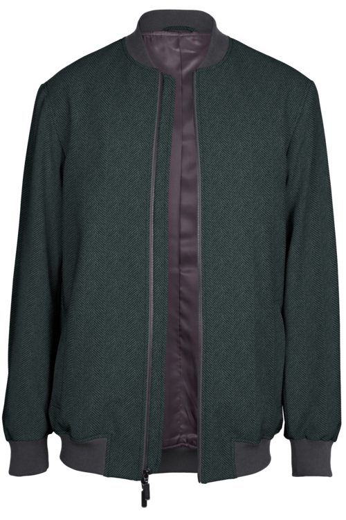 Grey Herringbone Bomber Jacket