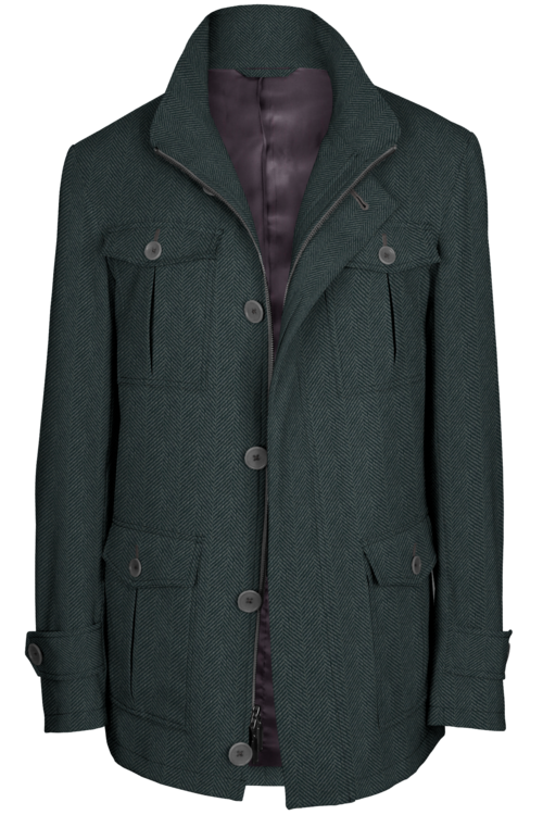 Grey Herringbone Five Button Field Jacket