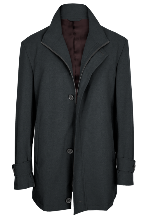 Grey Solid Four Button Zippered Car Coat