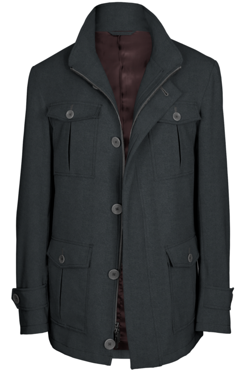 Grey Solid Five Button Field Jacket