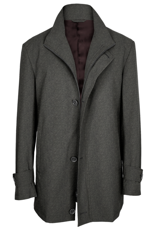 Grey Solid Four Button Zippered Car Coat