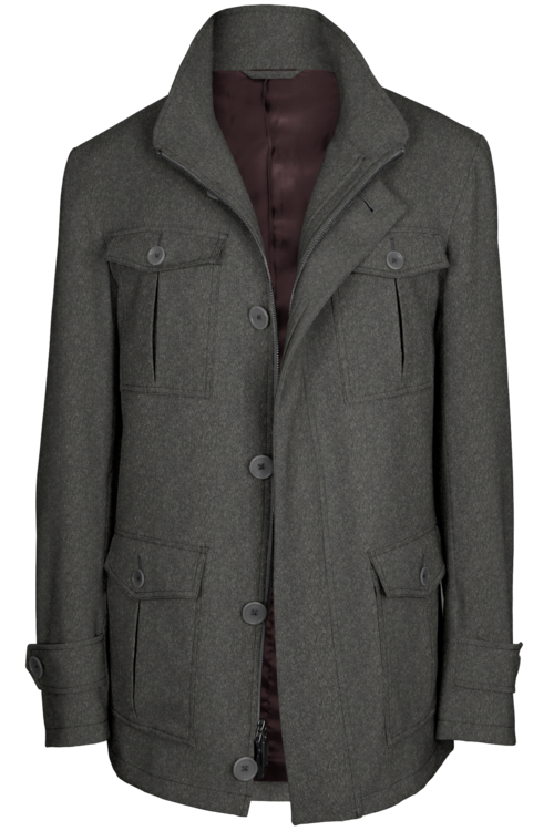Grey Solid Five Button Field Jacket