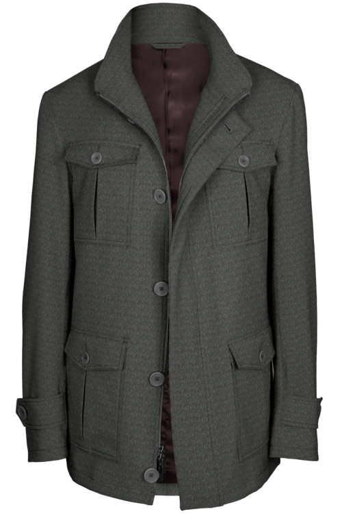 Grey Solid Five Button Field Jacket
