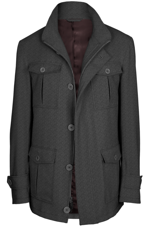 Grey Solid Five Button Field Jacket