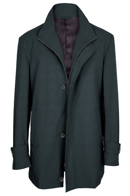 Grey Twill Four Button Zippered Car Coat