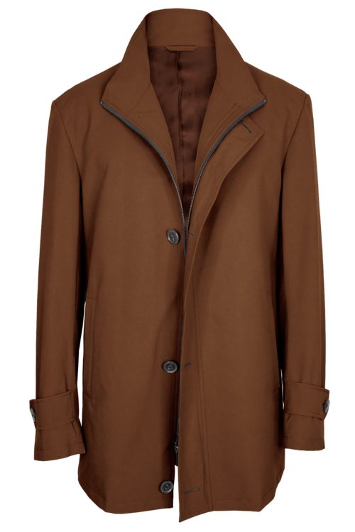 Honey Solid Four Button Zippered Car Coat