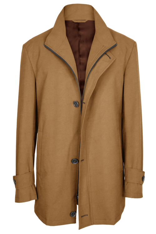 Khaki Solid Four Button Zippered Car Coat