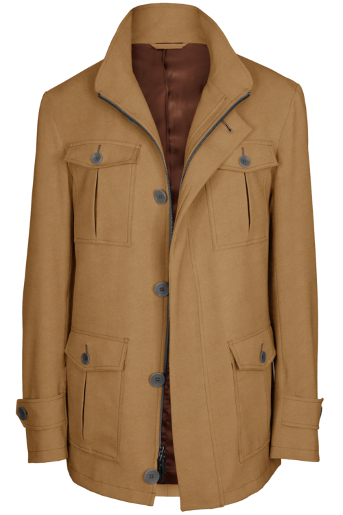 Khaki Solid Five Button Field Jacket