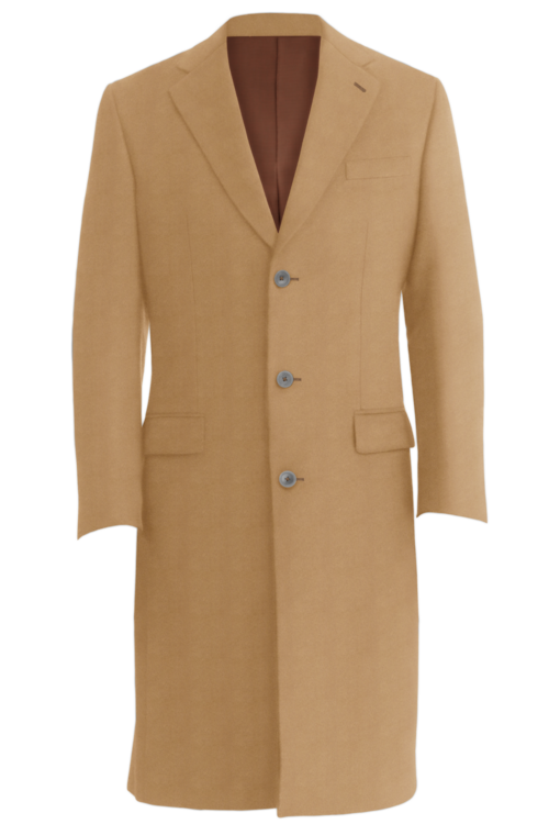 Khaki Solid Three Button Topcoat