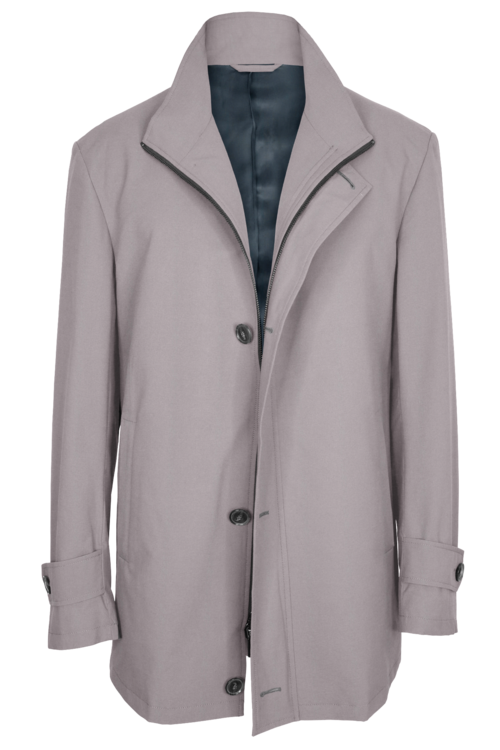 Light Grey Solid Four Button Zippered Car Coat