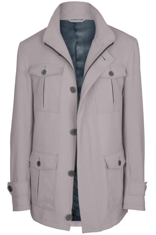 Light Grey Solid Five Button Field Jacket
