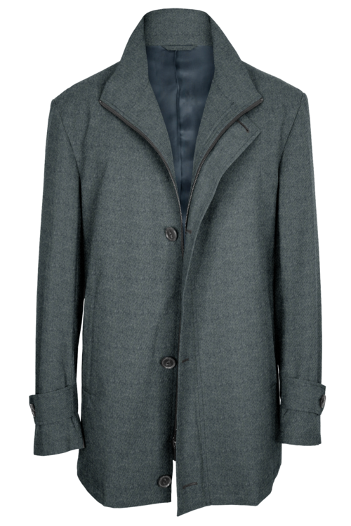 Light Grey Twill Four Button Zippered Car Coat