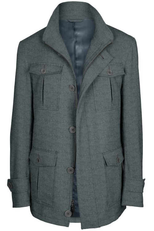 Light Grey Twill Five Button Field Jacket