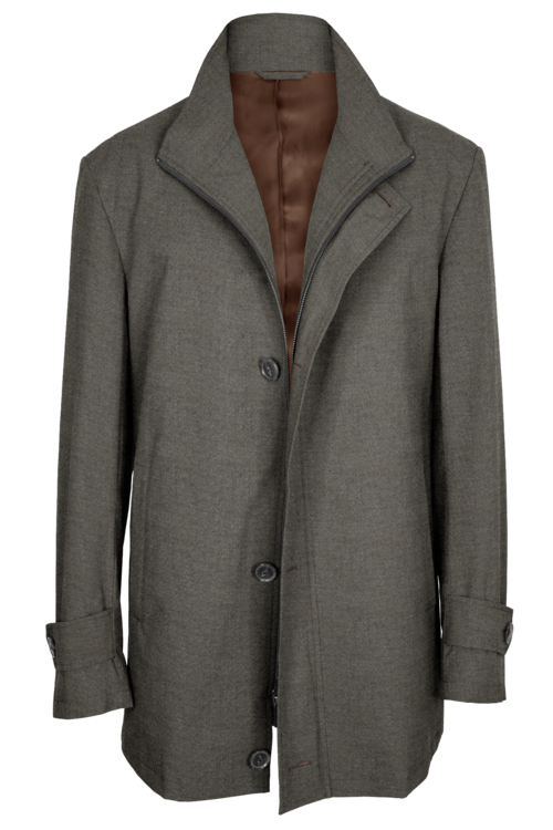 Light Taupe Melange Four Button Zippered Car Coat