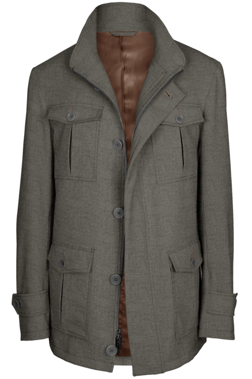 Light Taupe Melange Five Button Field Jacket