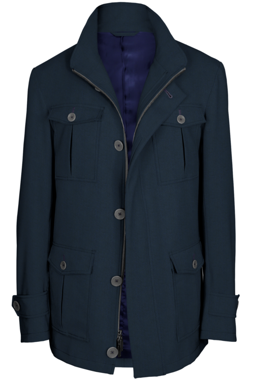 Navy Herringbone Five Button Field Jacket