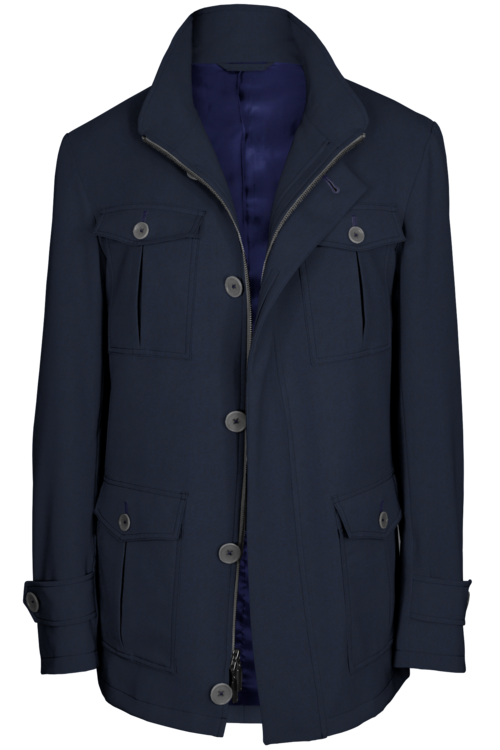 Navy Solid Five Button Field Jacket