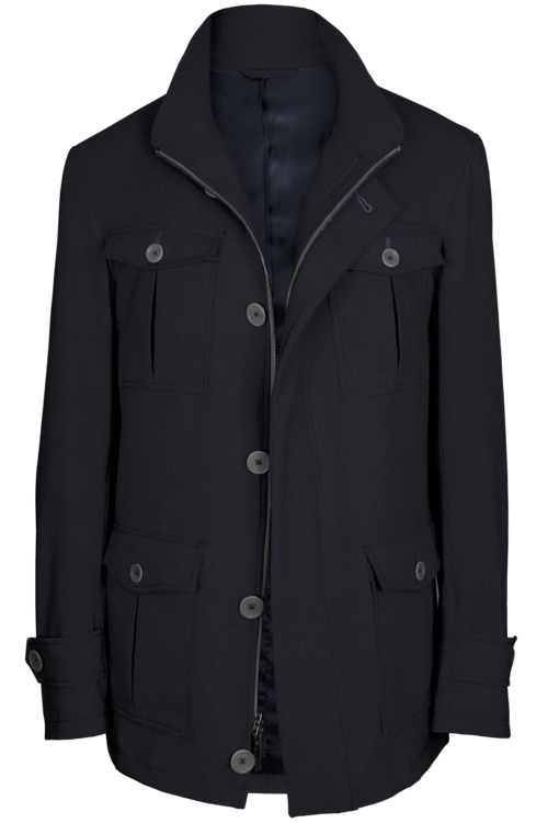 Navy Solid Five Button Field Jacket