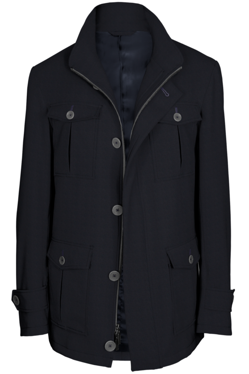 Navy Solid Five Button Field Jacket