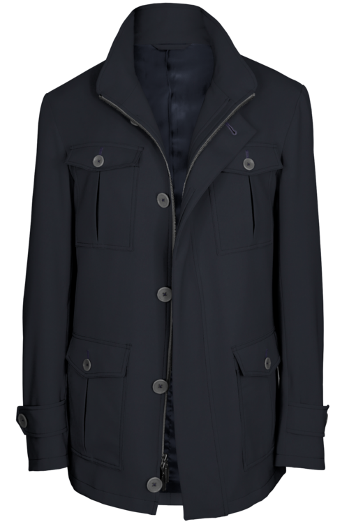 Navy Solid Five Button Field Jacket