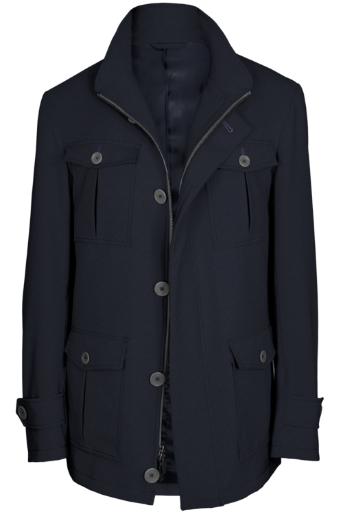 Navy Solid Five Button Field Jacket