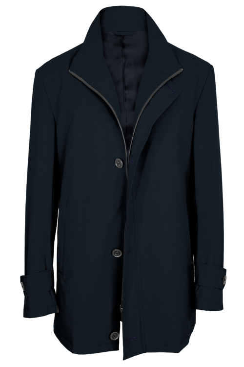 Navy Twill Four Button Zippered Car Coat