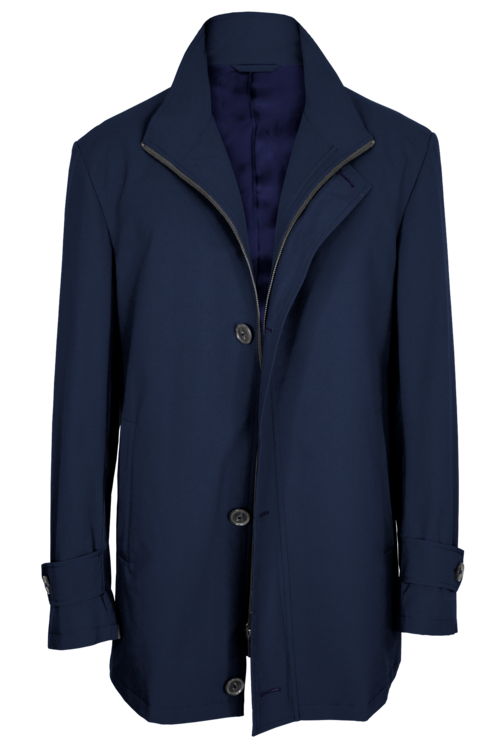 Navy Twill Four Button Zippered Car Coat