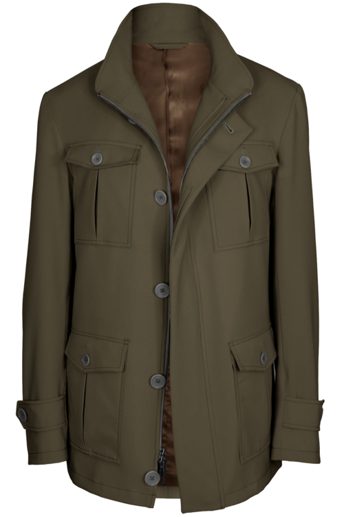 Olive Solid Five Button Field Jacket