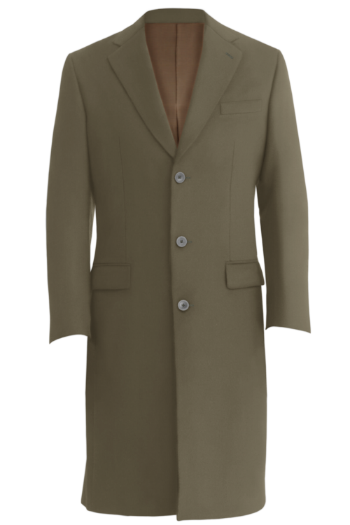 Olive Solid Three Button Topcoat