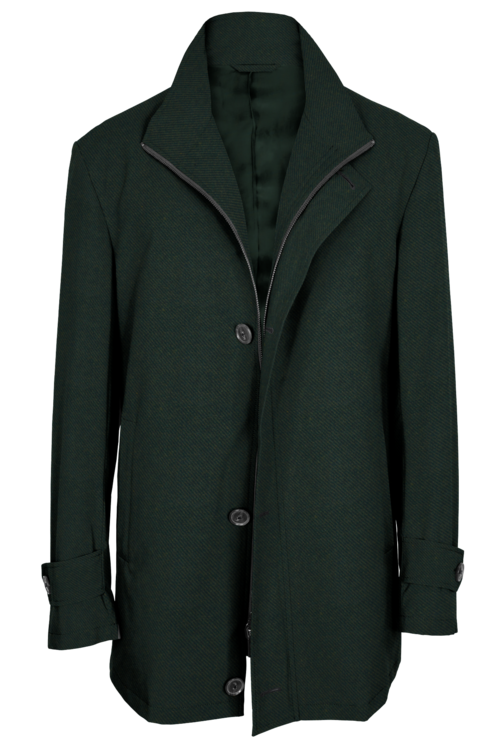 Olive Twill Four Button Zippered Car Coat
