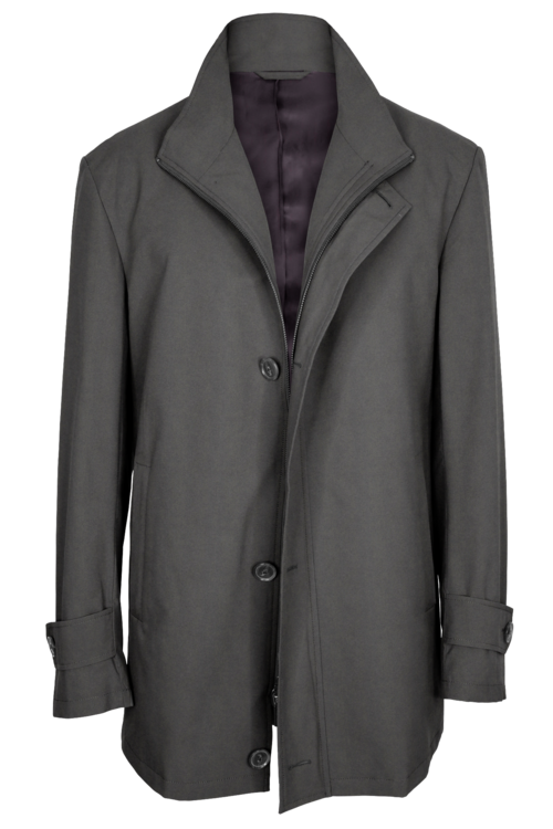 Pewter Solid Four Button Zippered Car Coat