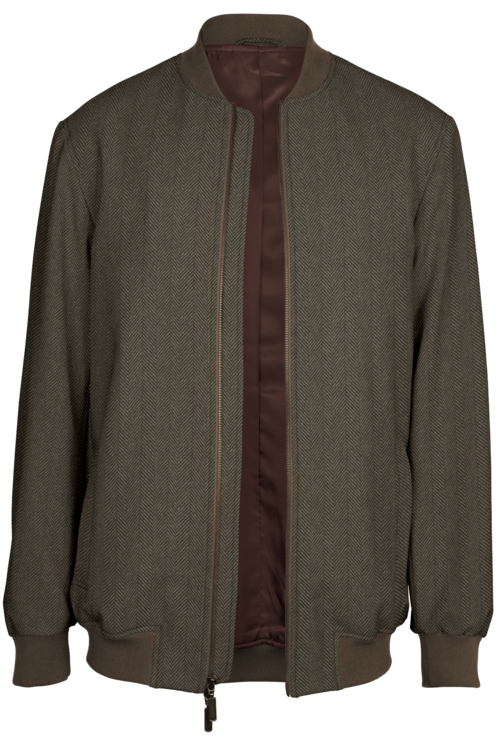 Tan Herringbone Bomber Jacket