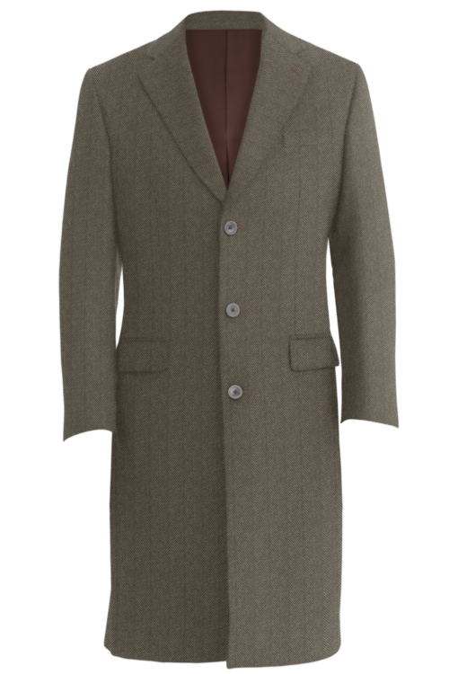 Tan Herringbone Three Button Topcoat