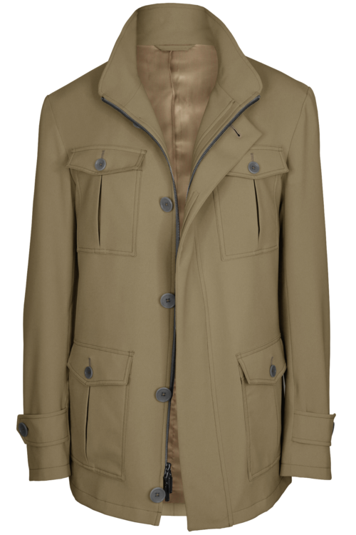 Tan Solid Five Button Field Jacket