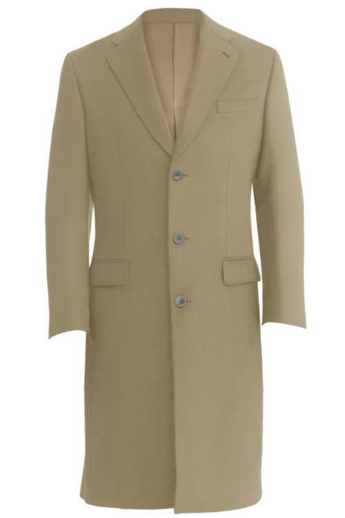 Tan Solid Three Button Topcoat