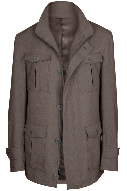 Tan Twill Five Button Field Jacket
