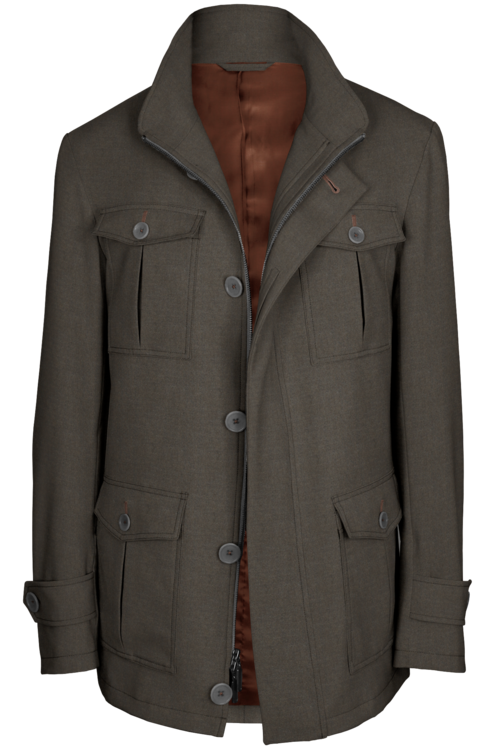 Taupe Melange Five Button Field Jacket