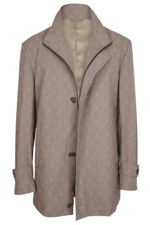 Taupe Twill Four Button Zippered Car Coat