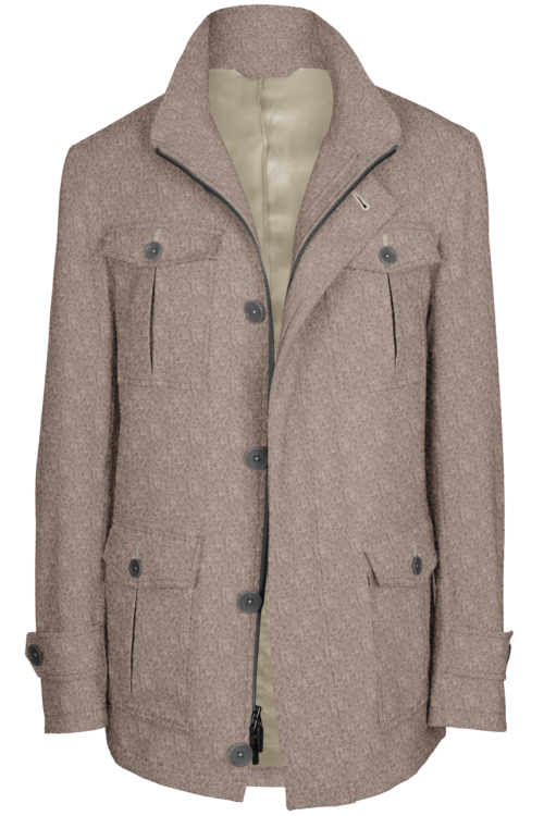 Taupe Twill Five Button Field Jacket