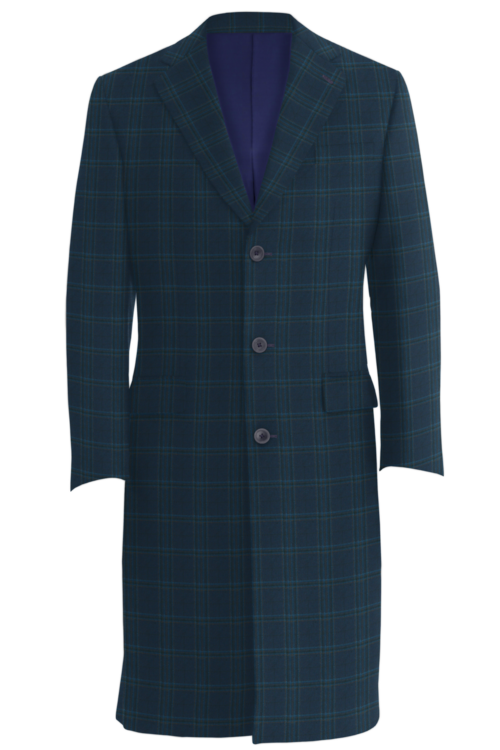 Navy Brown Plaid Three Button Topcoat