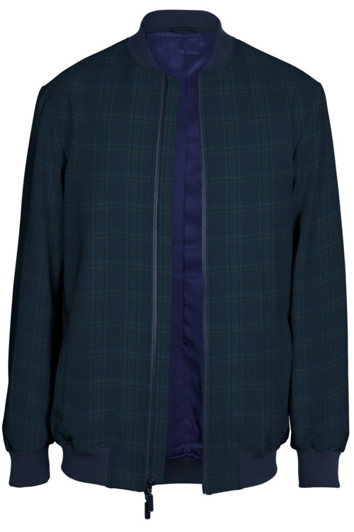 Navy Brown Plaid Bomber Jacket
