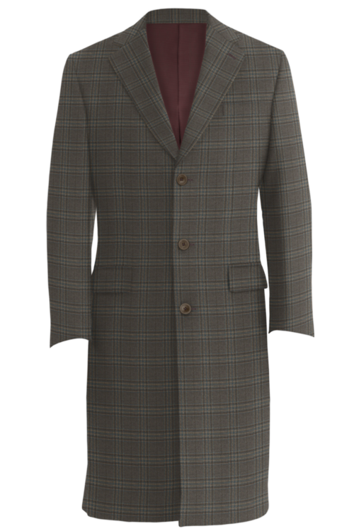 Tan Brown Plaid Three Button Topcoat